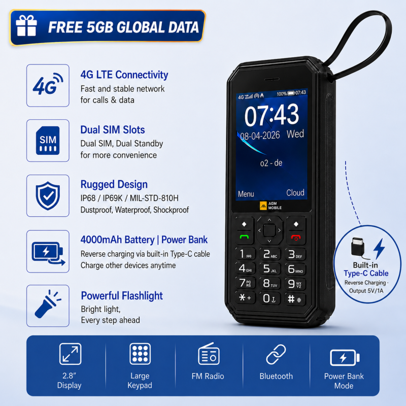 Pre-Order | AGM M11 | 4G Hotspot Phone｜Portable WiFi Hotspot｜4000mAh Battery｜IP68/IP69K Waterproof｜Wired Reverse Charging｜FM Radio｜3.5mm Jack