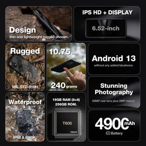 AGM H6 | Ultra-Thin | Rugged | 6.56-inch 90Hz Display | 8GB RAM + 8GB Virtual Expanded RAM + 256GB ROM | Android 13