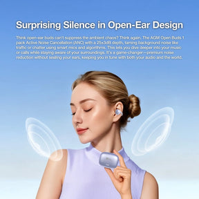 AGM Open Buds 1 | Open-Ear Design | 25+3dB ANC | 6H Playtime | IPX4 Water Resistance