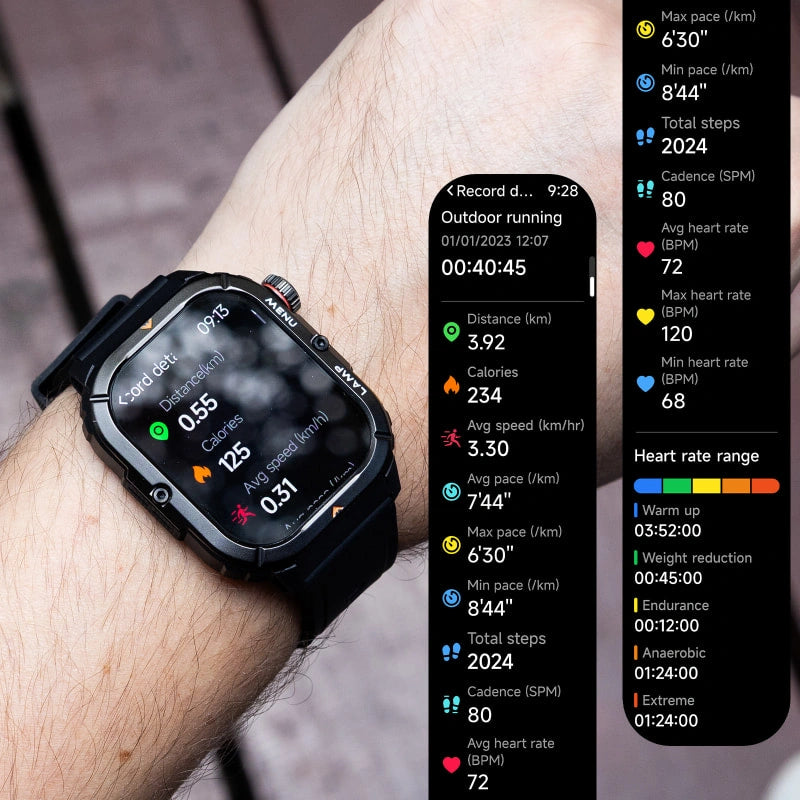 AGM Legion 3 | Smart Watch | AMOLED Display | 500mAh Battery| Bluetooth Call | Heart Rate Monitor | 5ATM Waterproof | LED Flashlight | Square Rugged Sport Watch