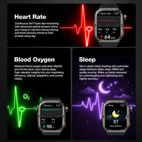 AGM Legion 3 | Smart Watch | AMOLED Display | 500mAh Battery| Bluetooth Call | Heart Rate Monitor | 5ATM Waterproof | LED Flashlight | Square Rugged Sport Watch