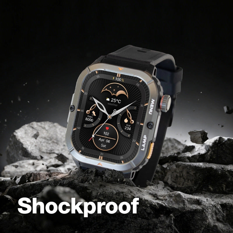 AGM Legion 3 | Smart Watch | AMOLED Display | 500mAh Battery| Bluetooth Call | Heart Rate Monitor | 5ATM Waterproof | LED Flashlight | Square Rugged Sport Watch