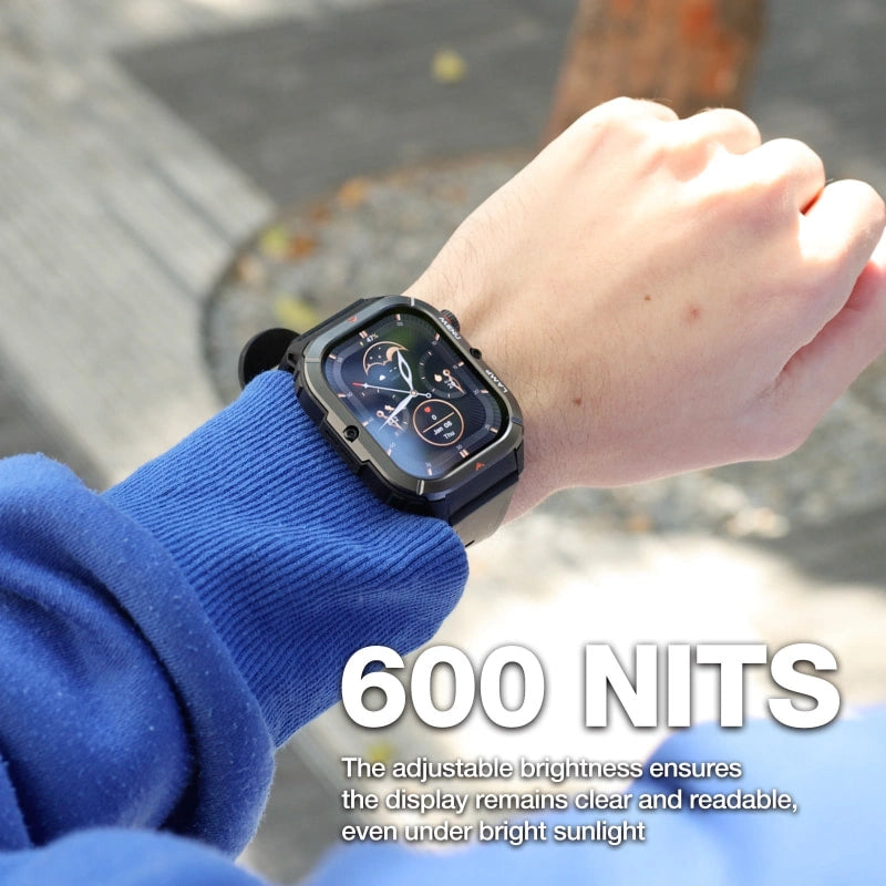 AGM Legion 3 | Smart Watch | AMOLED Display | 500mAh Battery| Bluetooth Call | Heart Rate Monitor | 5ATM Waterproof | LED Flashlight | Square Rugged Sport Watch