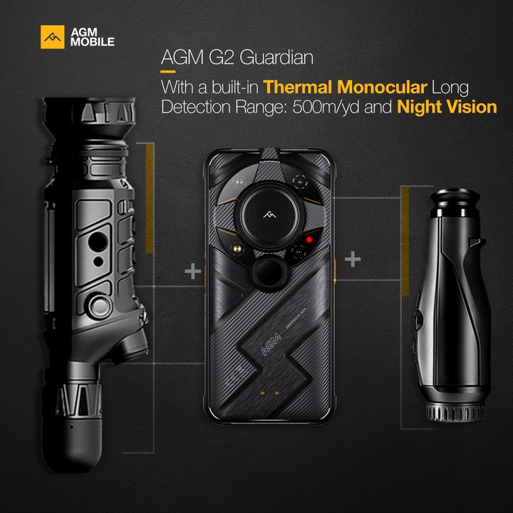 AGM G2 Guardian | Built-in Thermal Monocular Long Detection Range: 500m/yd and 10 mm Thermal Lens | 5G Unlocked Rugged Smartphone | Android 12